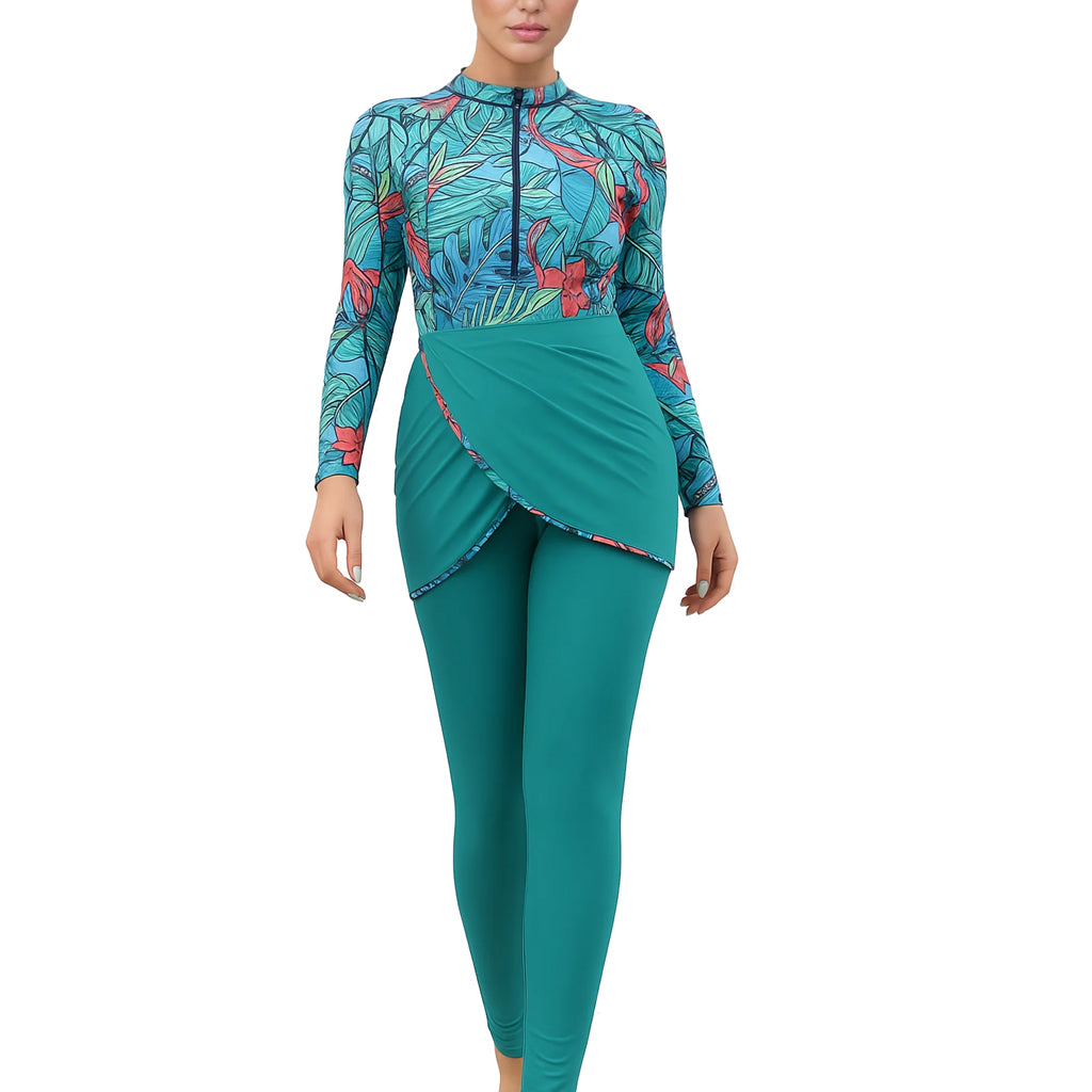 Zehra Modest Burkini 3-Piece Full Coverage Swim Set - Peacock Green