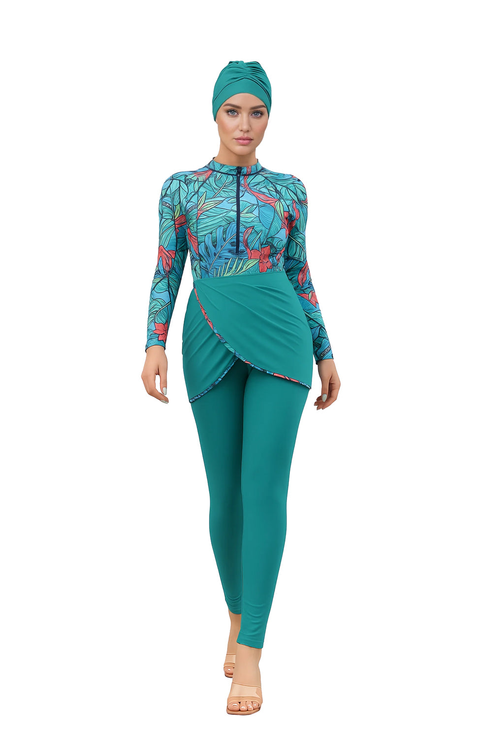 Zehra Modest Burkini 3-Piece Full Coverage Swim Set - Peacock Green