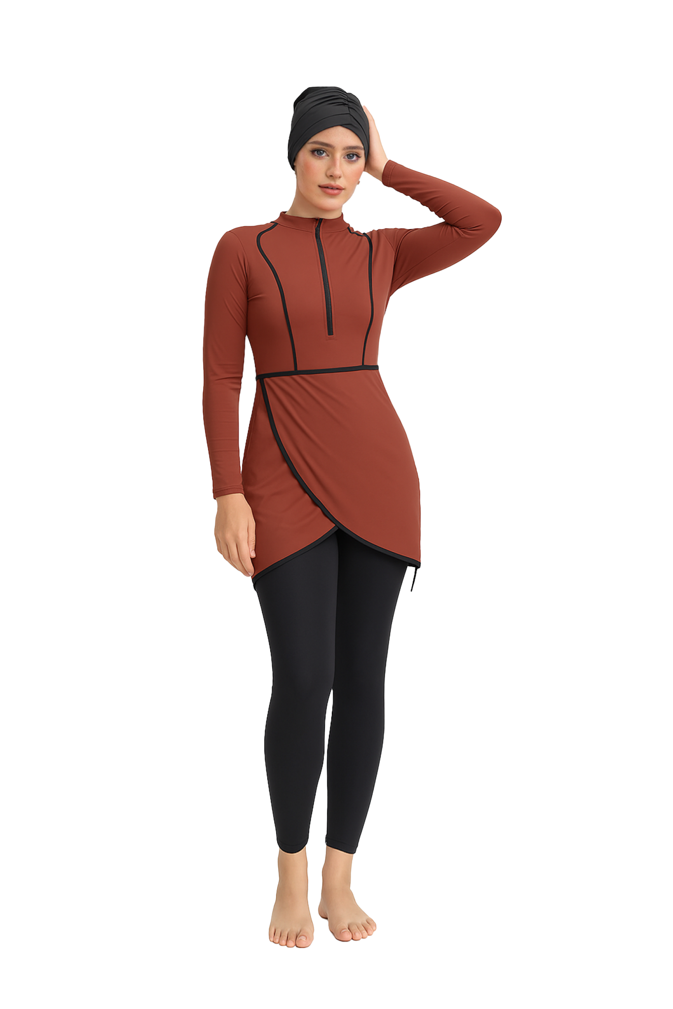 Zehra Modest Burkini 3-Piece Full Coverage Swim Set - Copper Brown