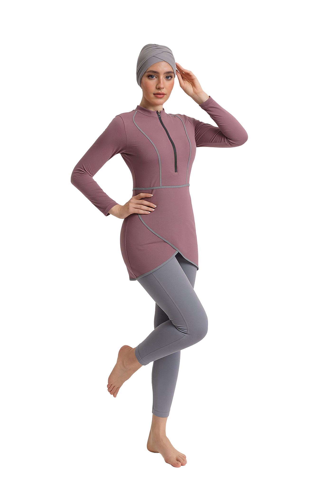 Zehra Modest Burkini 3-Piece Full Coverage Swim Set - Dusty Mauve