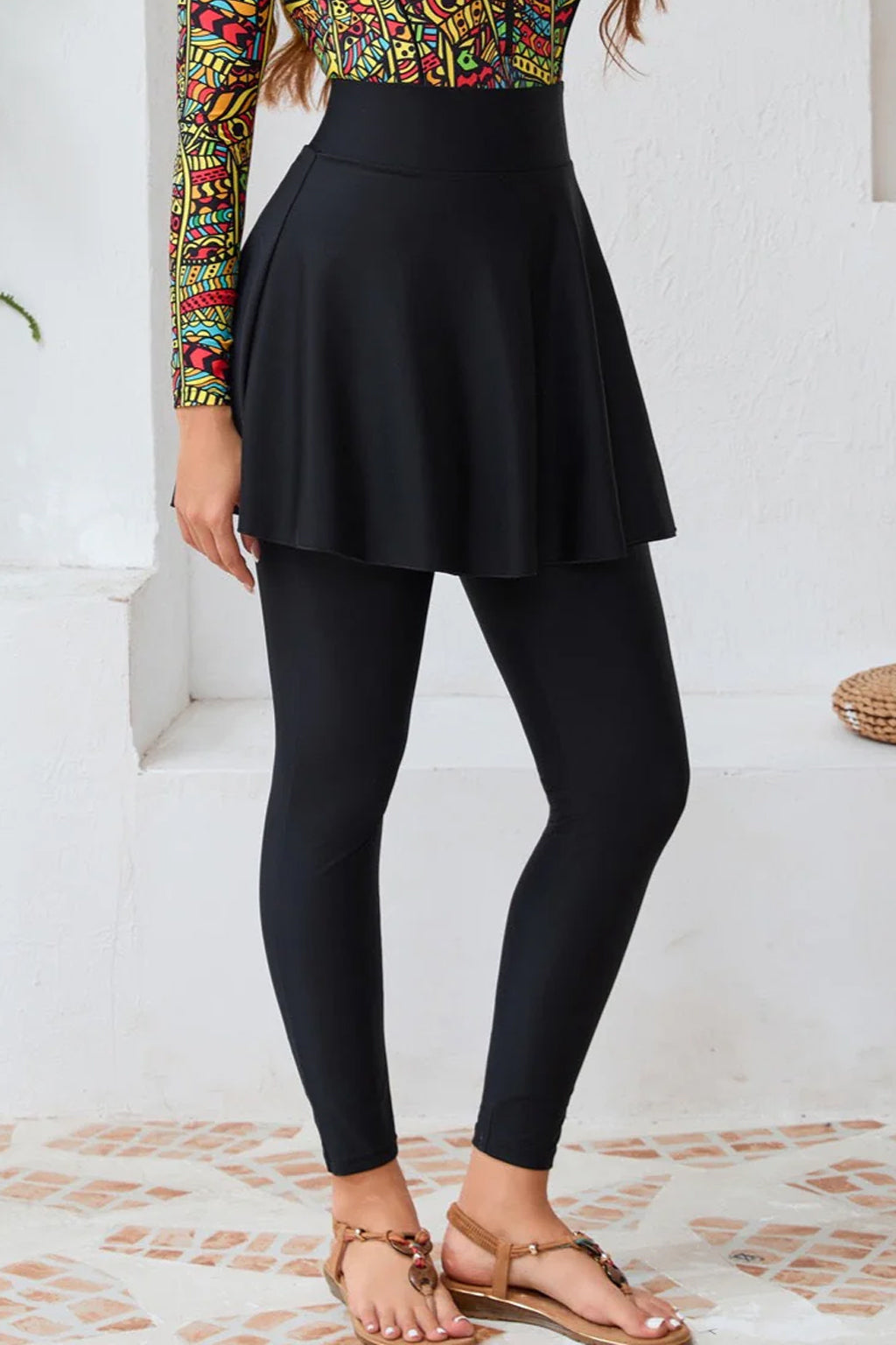 Layla Modest Burkini 3-Piece Full Coverage Swim Set - Tropical Mosaic Top