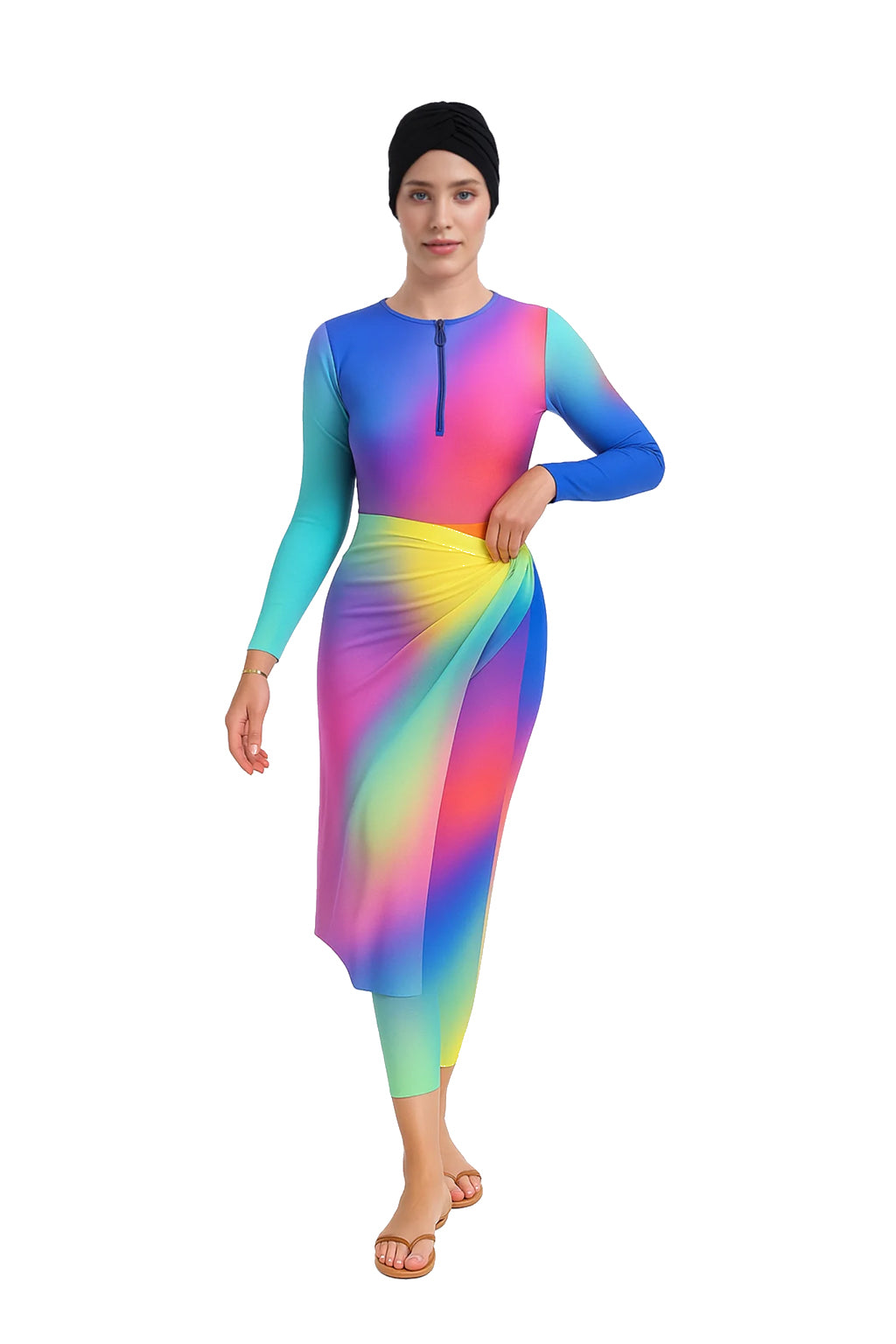 Shadia Modest Burkini 3-Piece Full Coverage Swim Set - Rainbow Dream