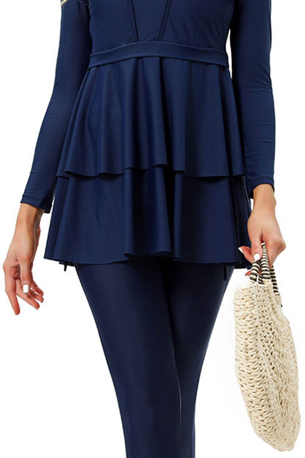 Rania Modest Burkini 3-Piece Full Coverage Swim Set – Navy Tiered Ruffle
