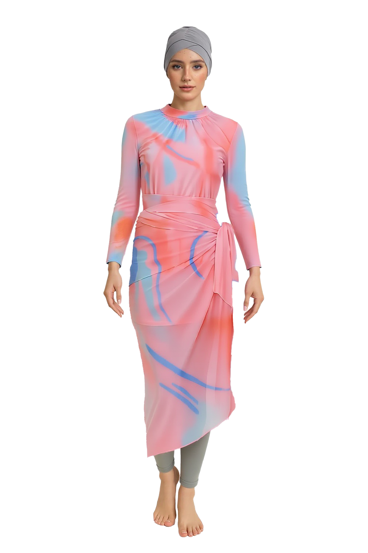 Asma Modest Burkini 4-Piece Full Coverage Swim Set With Turban - Pink