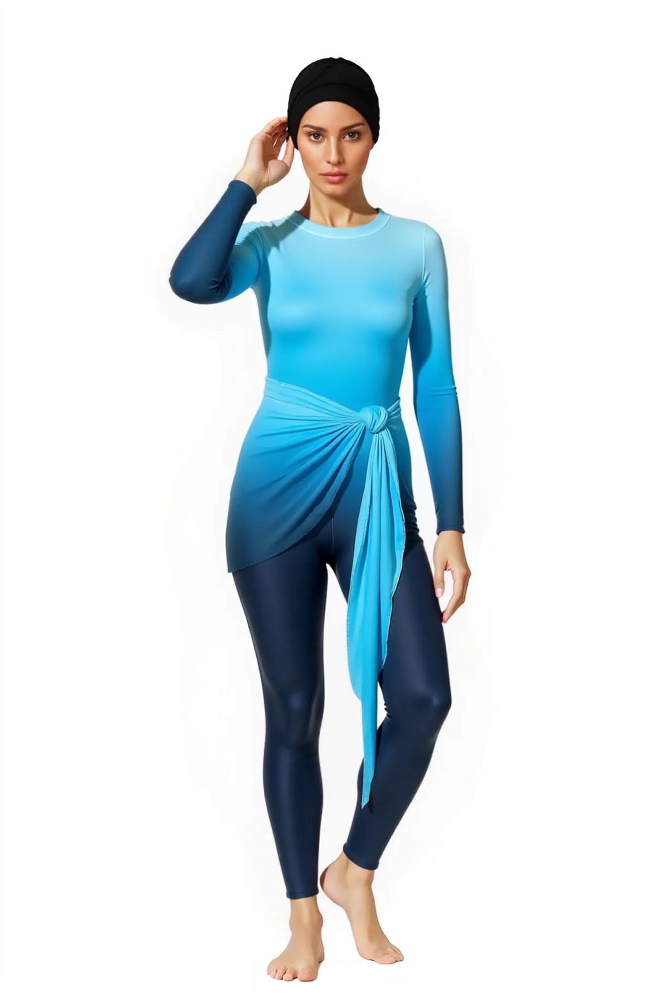 Nourah Modest Burkini 3-Piece Full Coverage Swim Set - Ocean