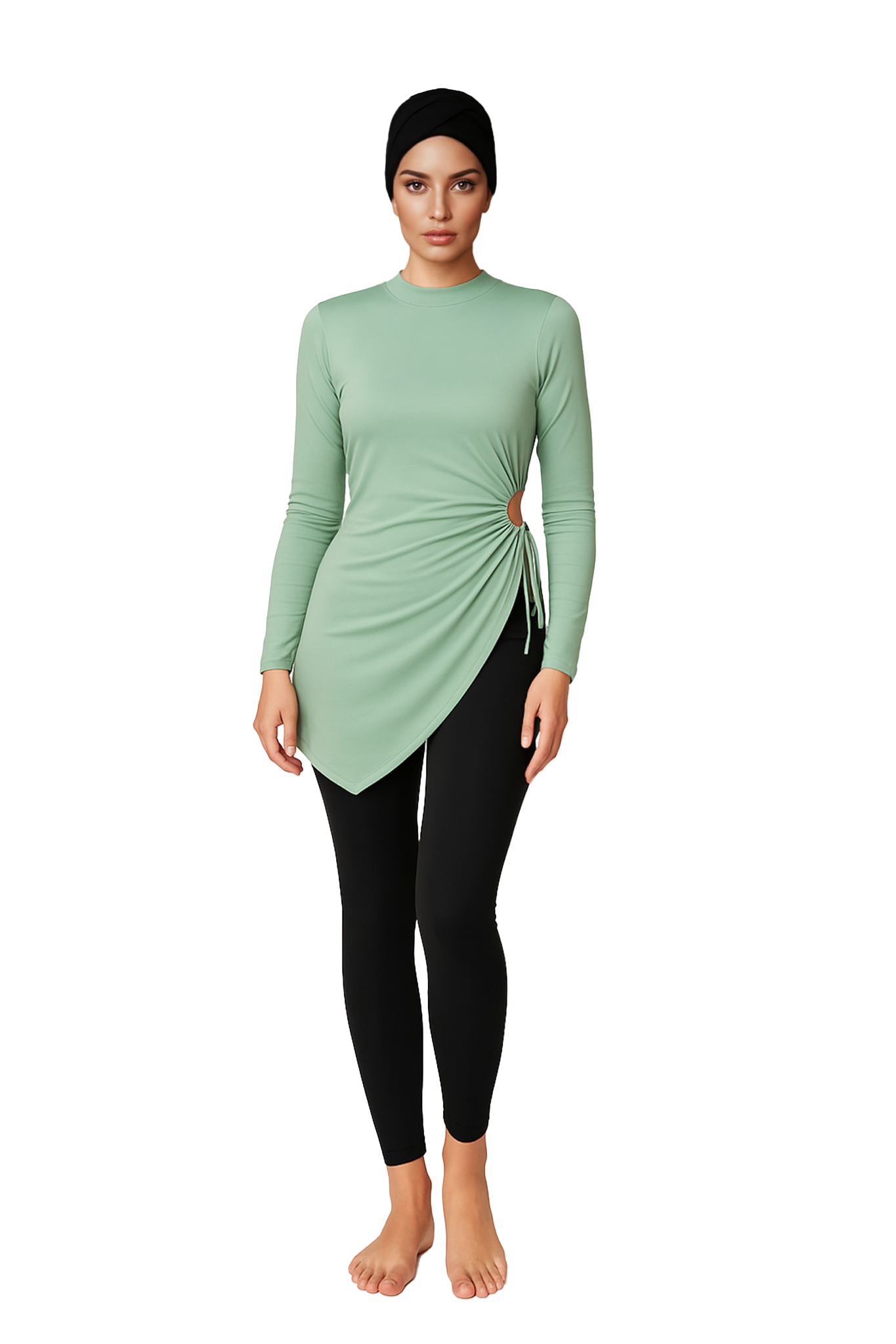 Sabah Modest Burkini 3-Piece Elegant Ruched Swim Set – Mint Green