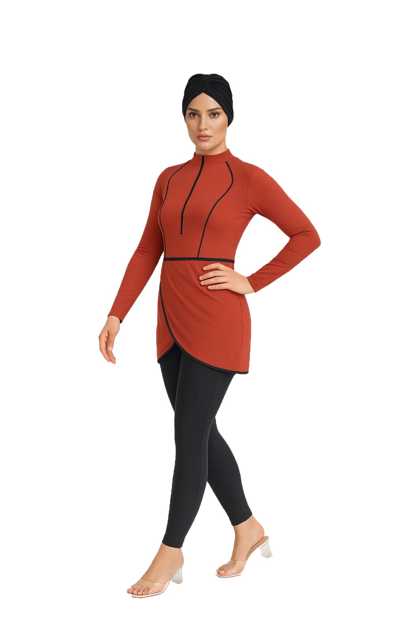 Zehra Modest Burkini 3-Piece Full Coverage Swim Set - Brick Red