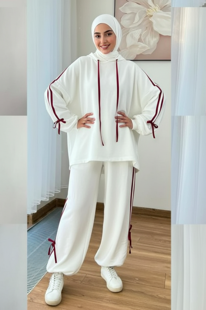 Breathable Stretch Hoodie & Pants Set – White