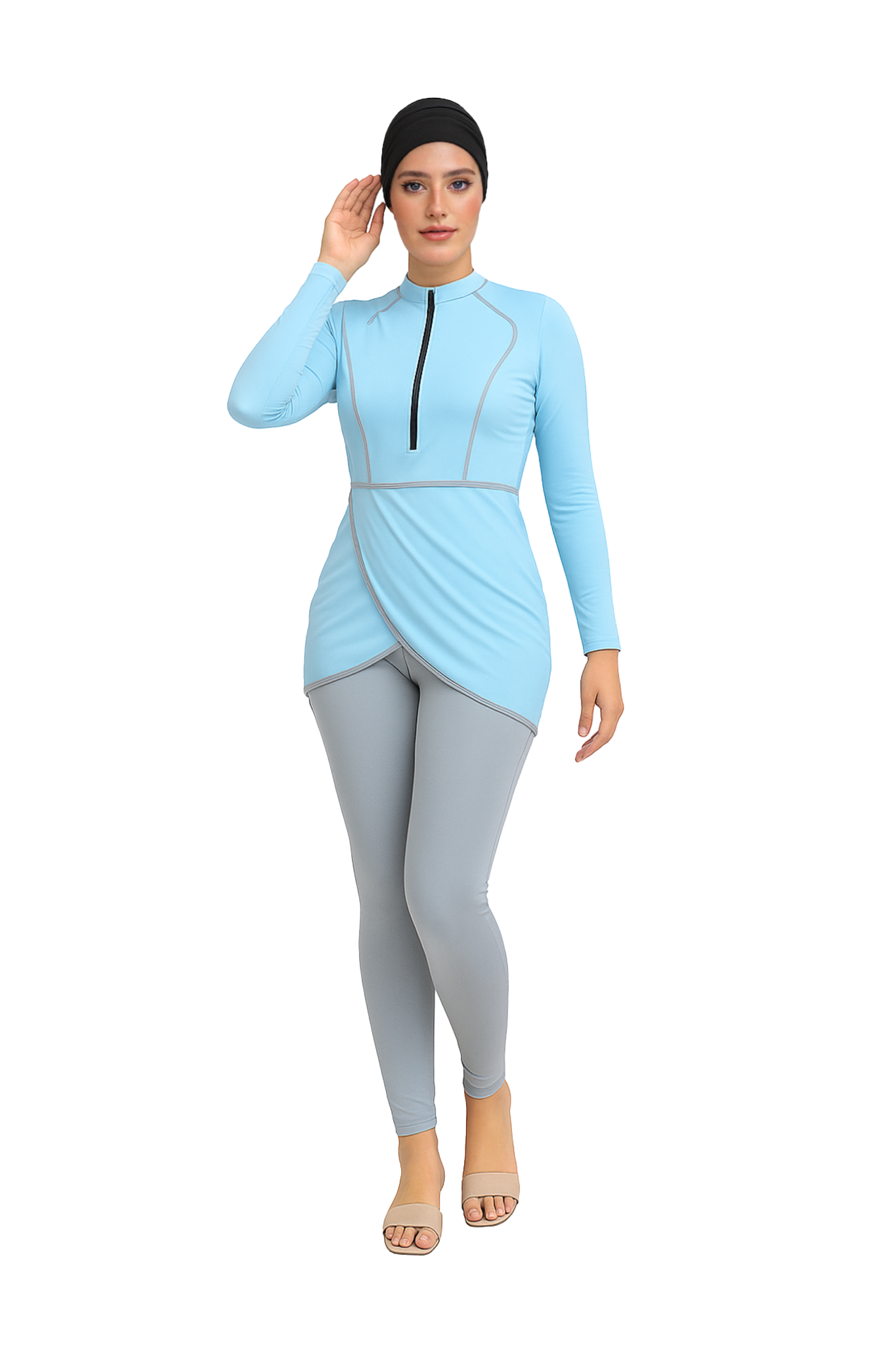 Zehra Modest Burkini 3-Piece Full Coverage Swim Set - Light Blue