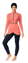 Zehra Modest Burkini 3-Piece Full Coverage Swim Set– Coral Pink & Navy
