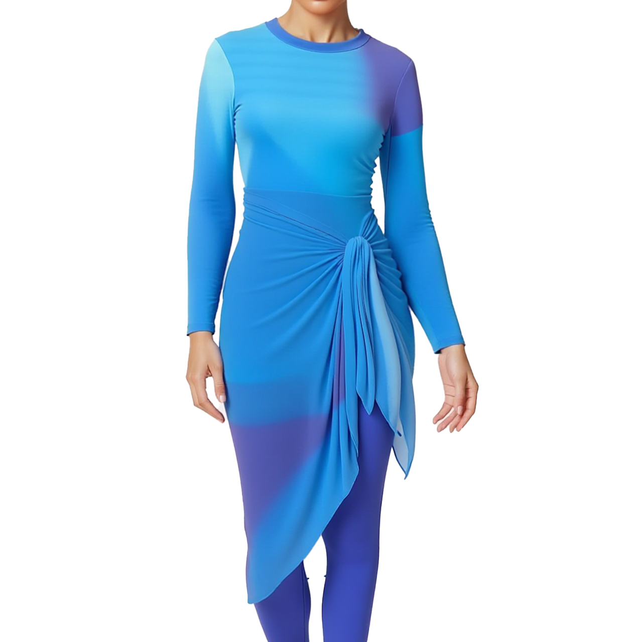 Asma Modest Burkini 3-Piece Full Coverage Swim Set - Blue