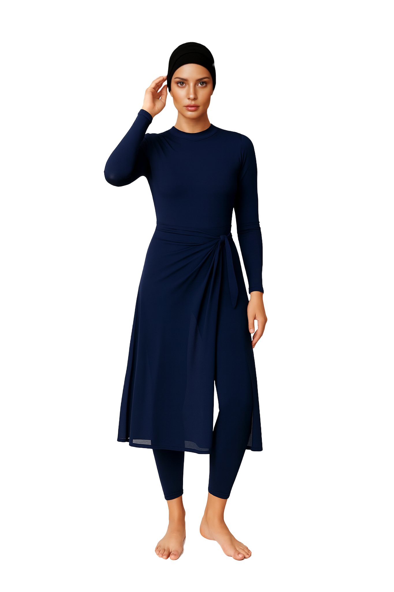 Asma Elegant Modest Burkini 3-Piece Full Coverage Swim Set - Deep Navy
