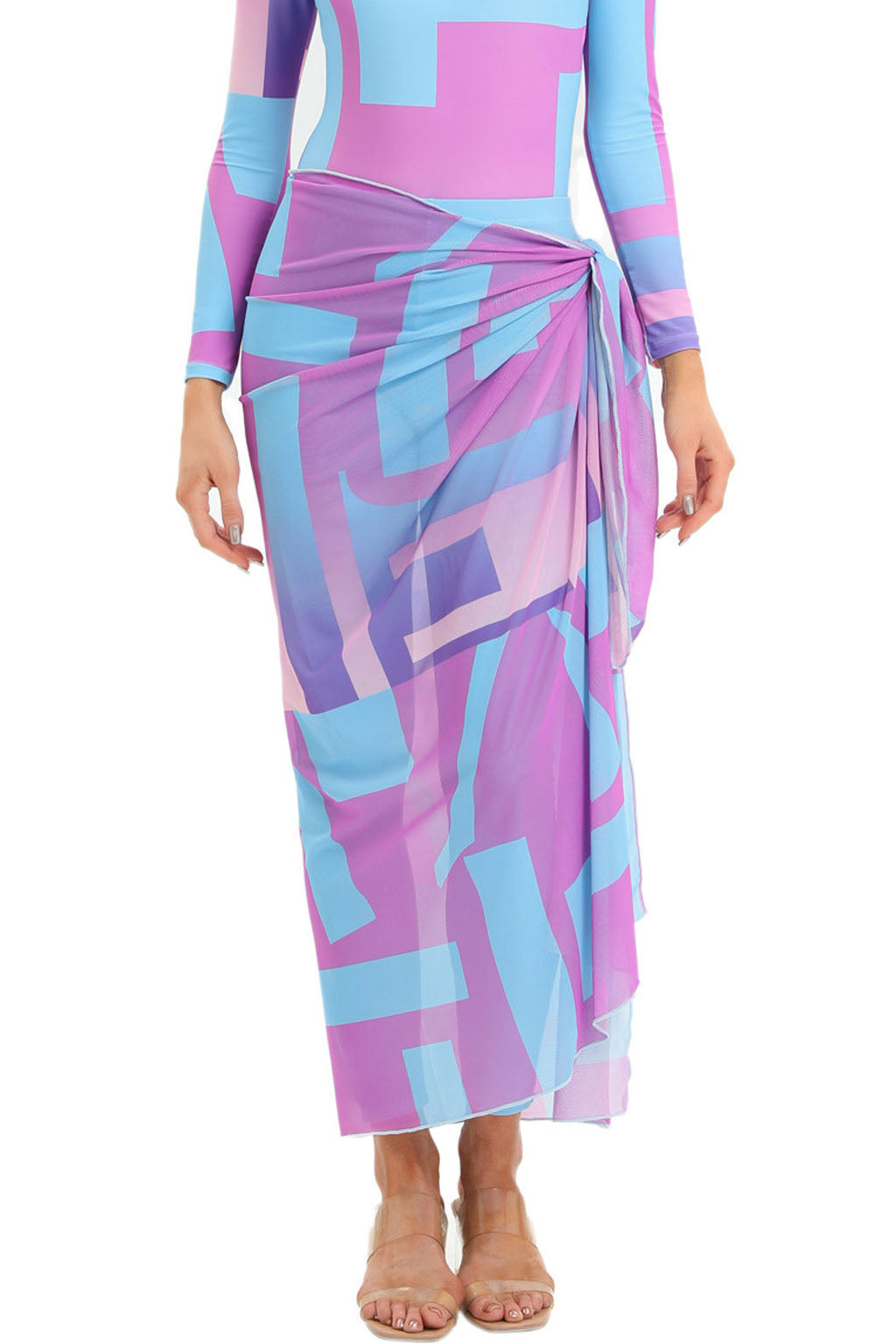 Aziza Modest Burkini 3-Piece Full Coverage Swim Set - Blue Pink Panel