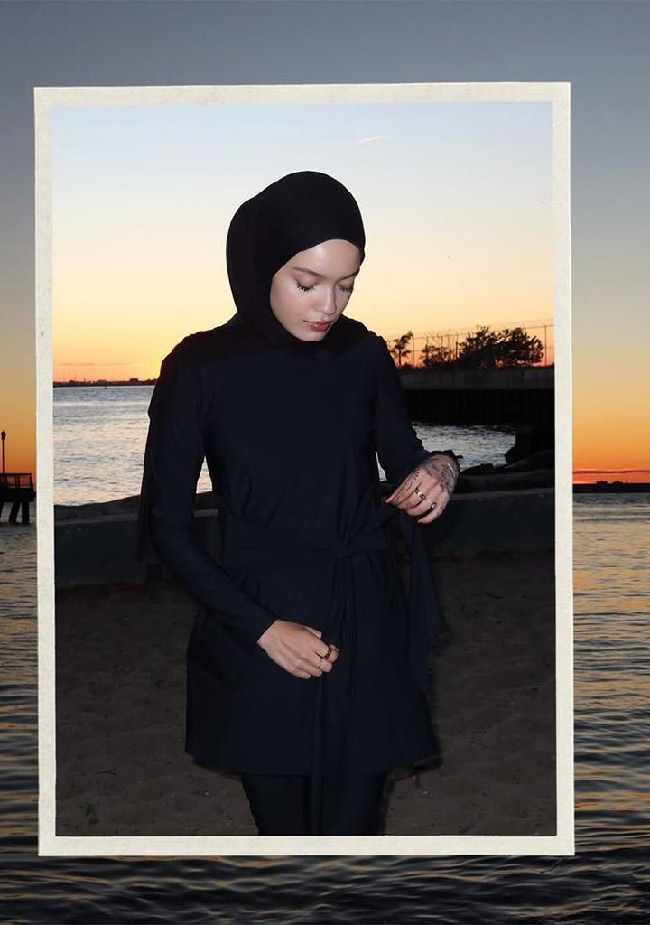 Hiba Modest Burkini 2-Piece Full Coverage Swim Set - Solid Black