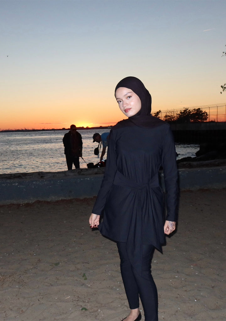 Hiba Modest Burkini 2-Piece Full Coverage Swim Set - Solid Black