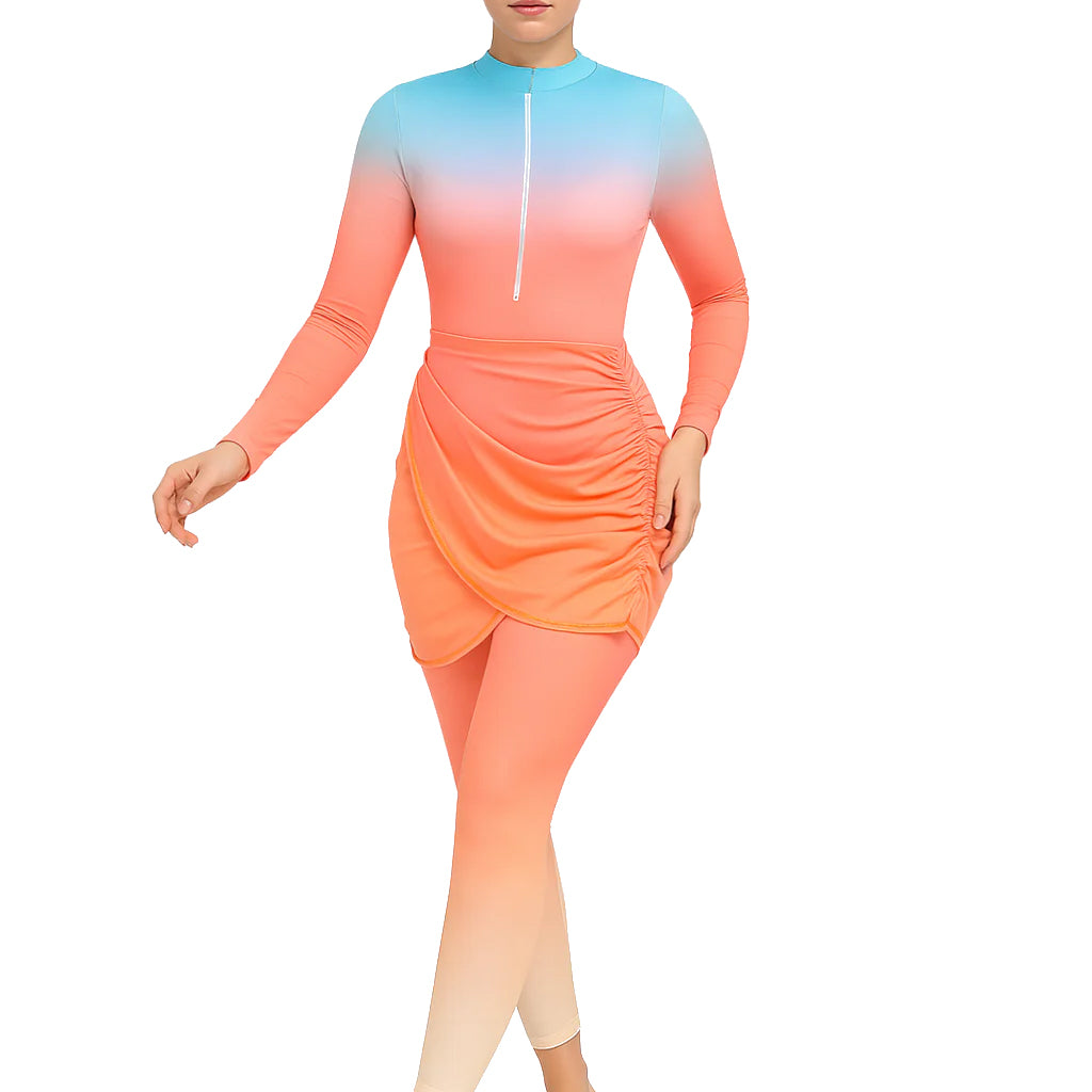 Hanan Modest Burkini 3-Piece Full Coverage Swim Set - Sunset Peach Gradient
