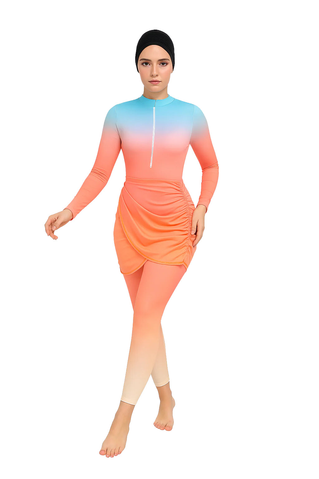 Hanan Modest Burkini 3-Piece Full Coverage Swim Set - Sunset Peach Gradient