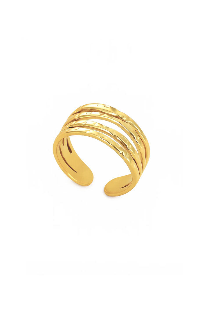 Hammered Triple-Band Open Ring – Gold
