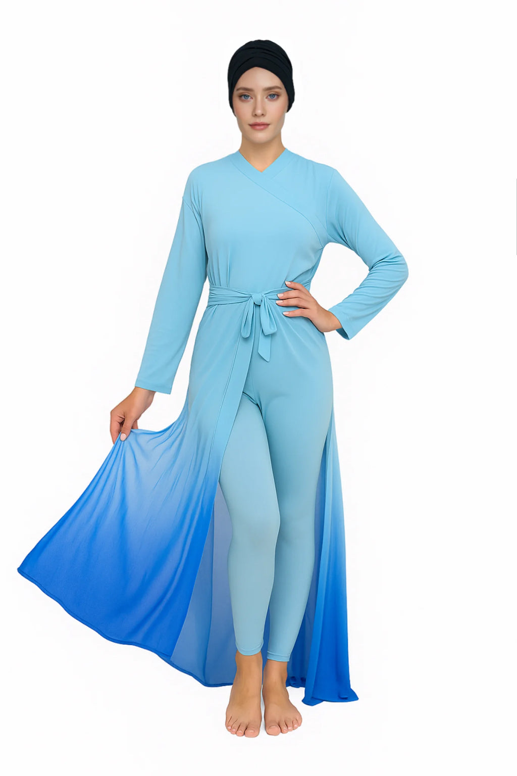 Noor Modest Burkini 3-Piece Full Coverage Swim Set - Sky Blue Cape