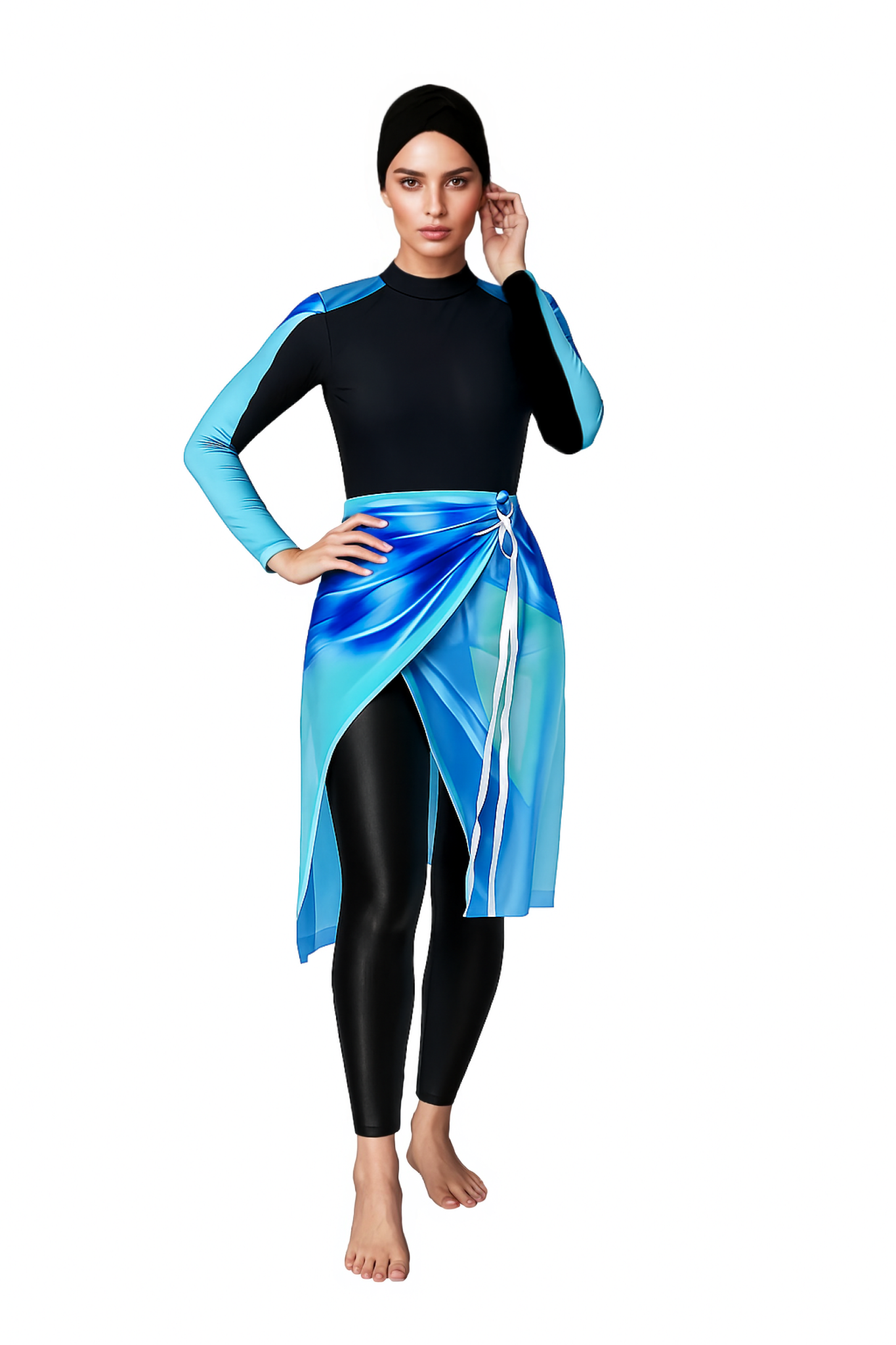 Solara Modest Burkini 3-Piece Full Coverage Swim Set - Ocean Wave
