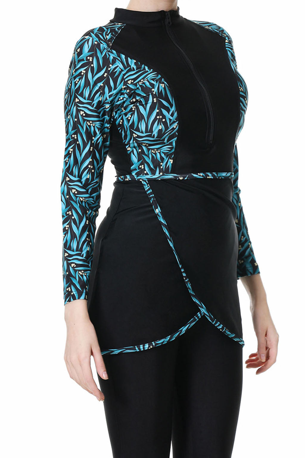 Zehra Modest Burkini 3-Piece Full Coverage Swim Set – Aqua Blue Print
