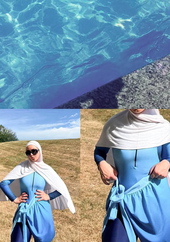 Nourah Modest Burkini 3-Piece Full Coverage Swim Set - Ocean