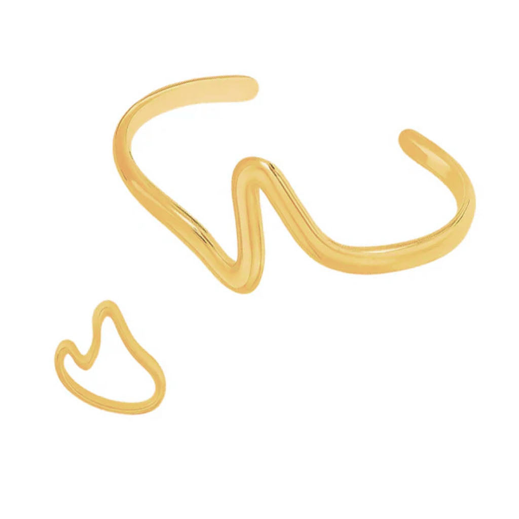 Golden Serpentine Grace Open Cuff Bracelet & Ring Set