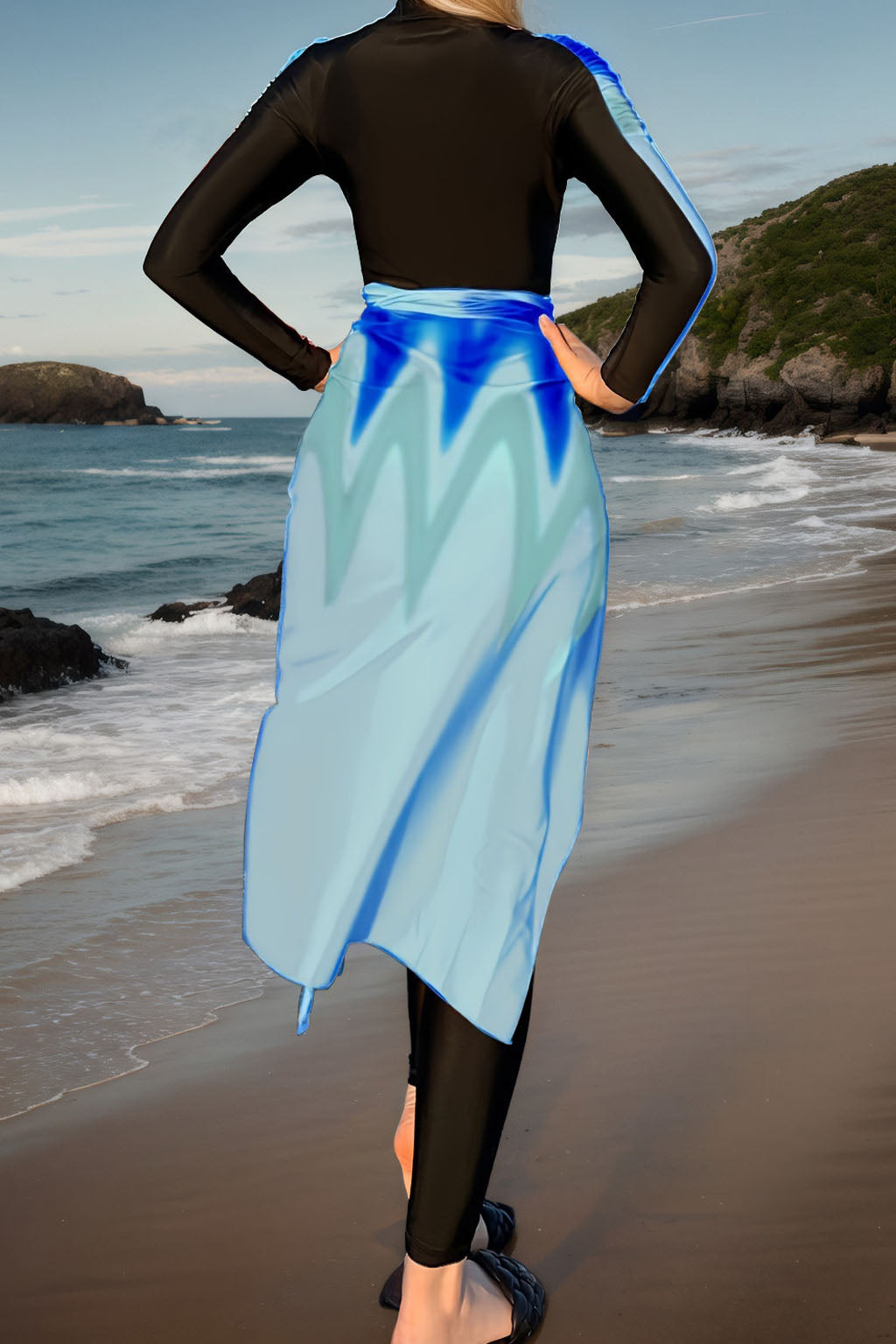 Solara Modest Burkini 3-Piece Full Coverage Swim Set - Ocean Wave