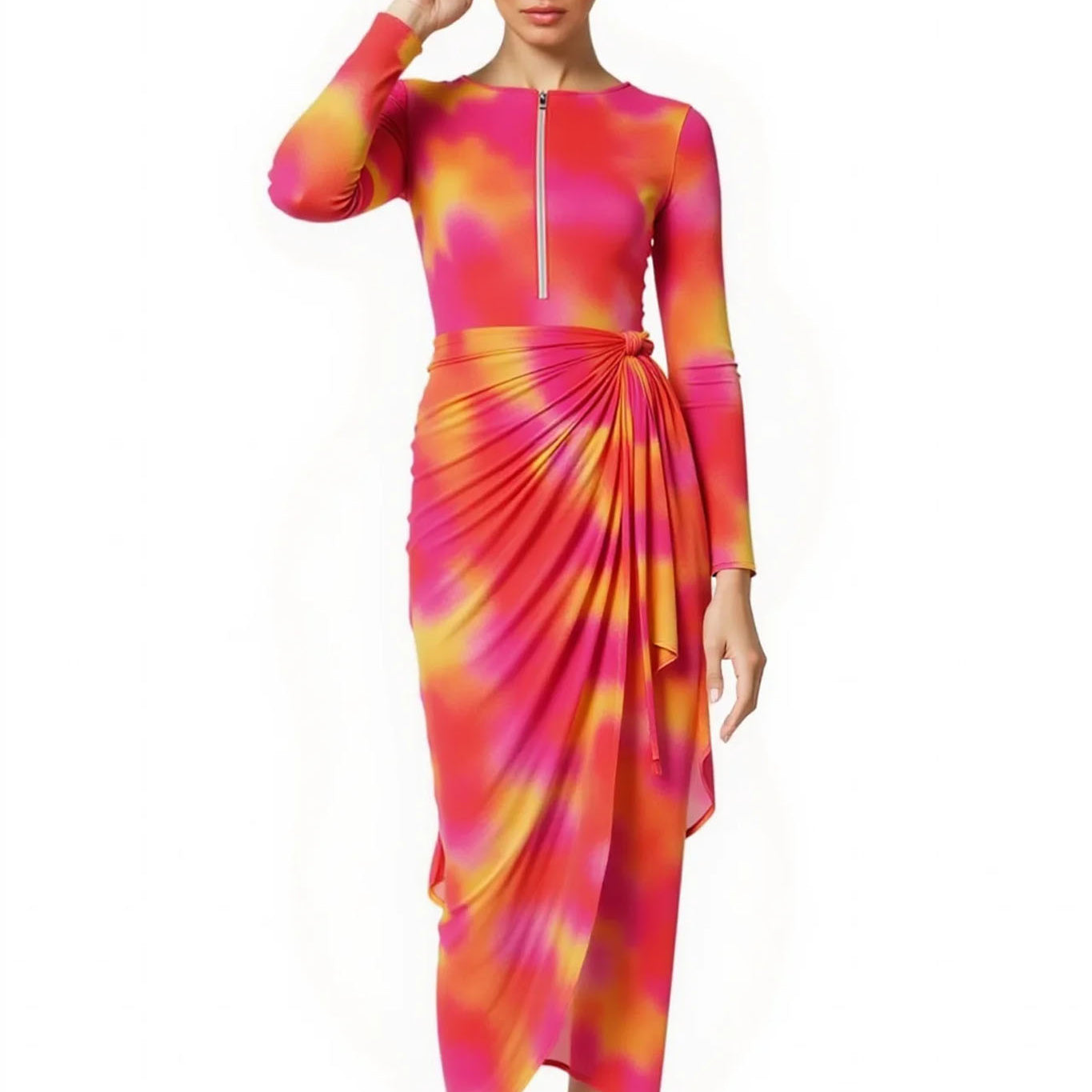 Maya Modest Burkini 3-Piece Full Coverage Swim Set - Red Tie-Dye