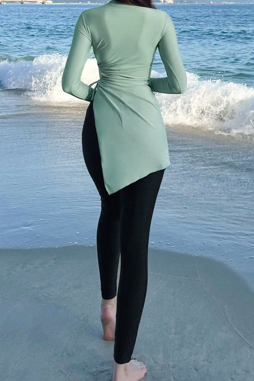 Sabah Modest Burkini 3-Piece Elegant Ruched Swim Set – Mint Green