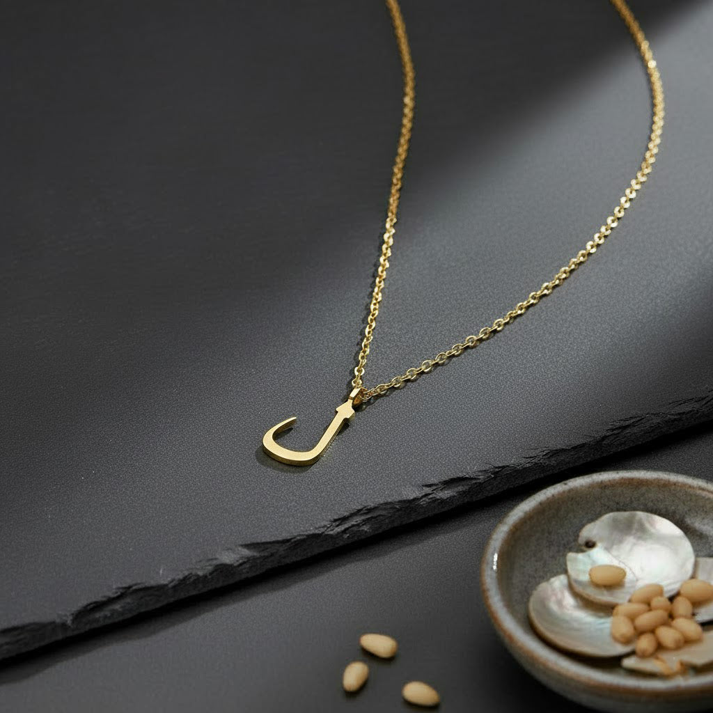 Minimalist Arabic Script Jeem Necklace