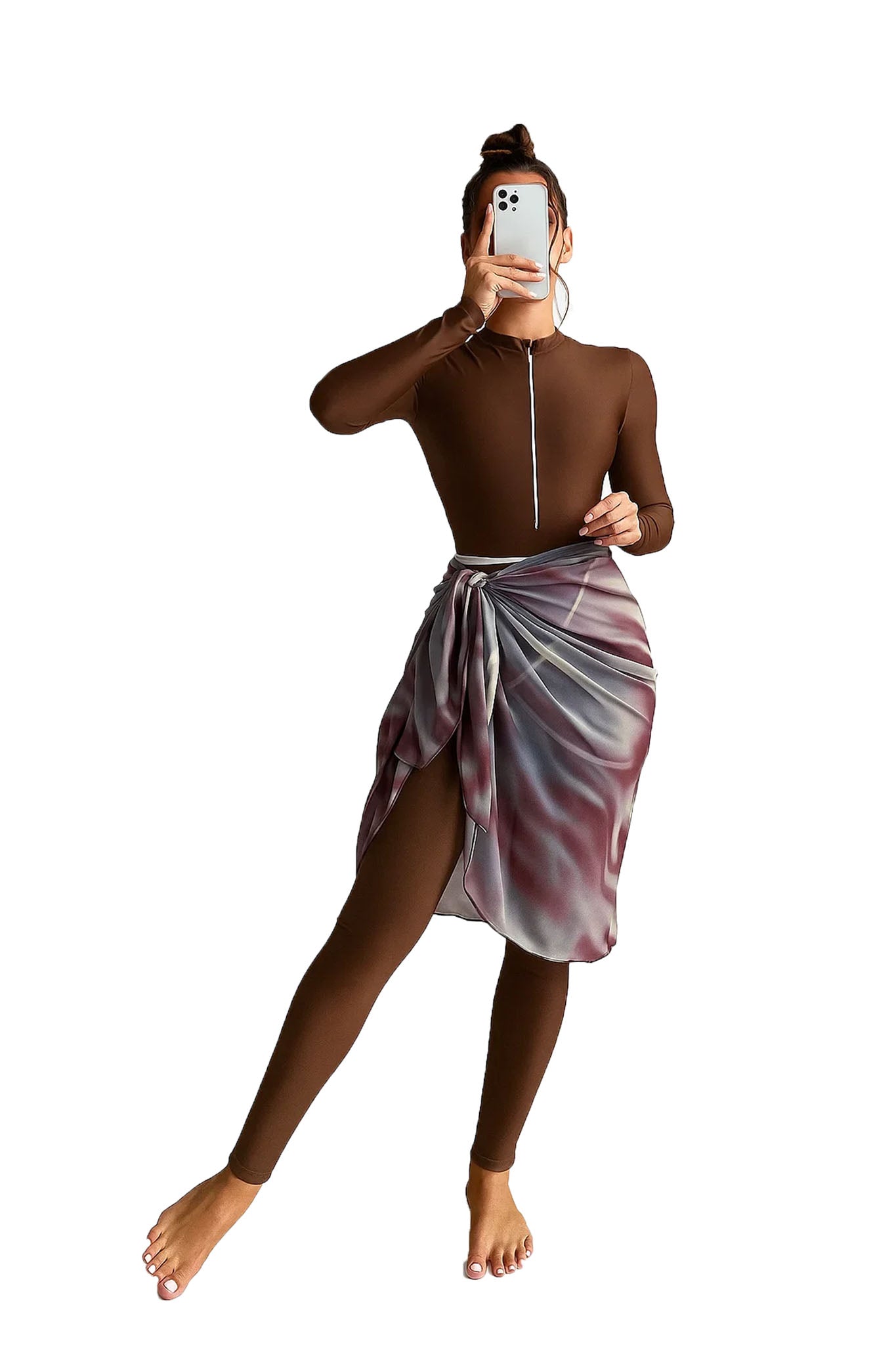 Farah Modest Burkini 3-Piece Full Coverage Swim Set - Chocolate Brown