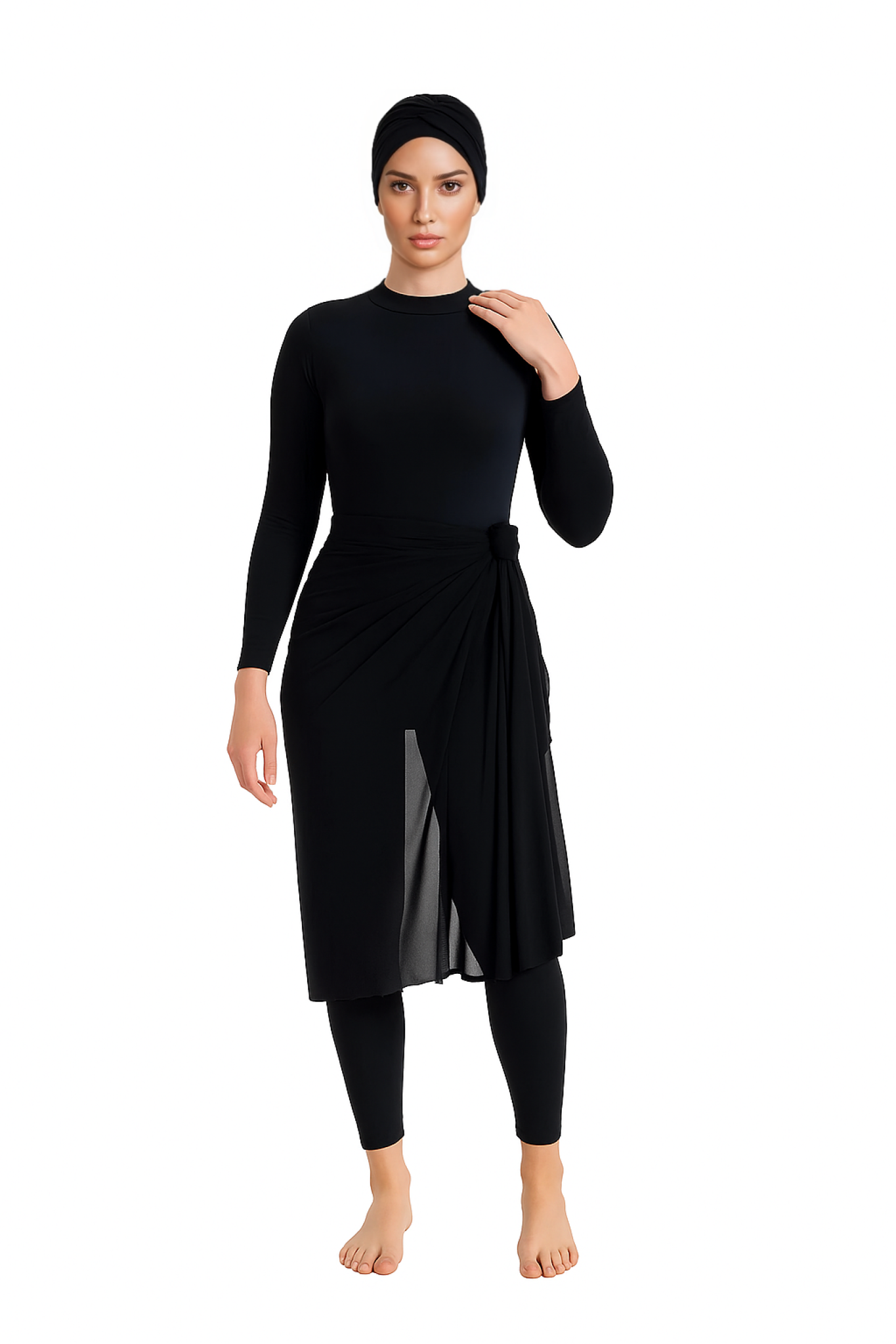 Asma Elegant Modest Burkini 3-Piece Full Coverage Swim Set - Solid Black