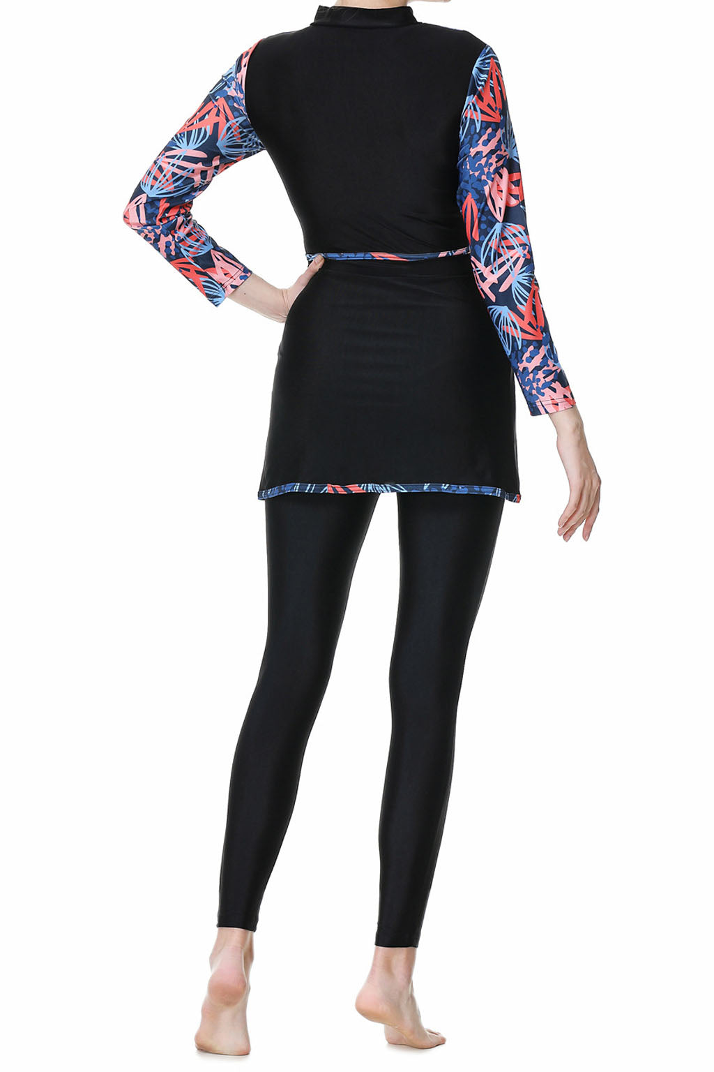 Zehra Modest Burkini 3-Piece Full Coverage Swim Set – Tropical Navy Print