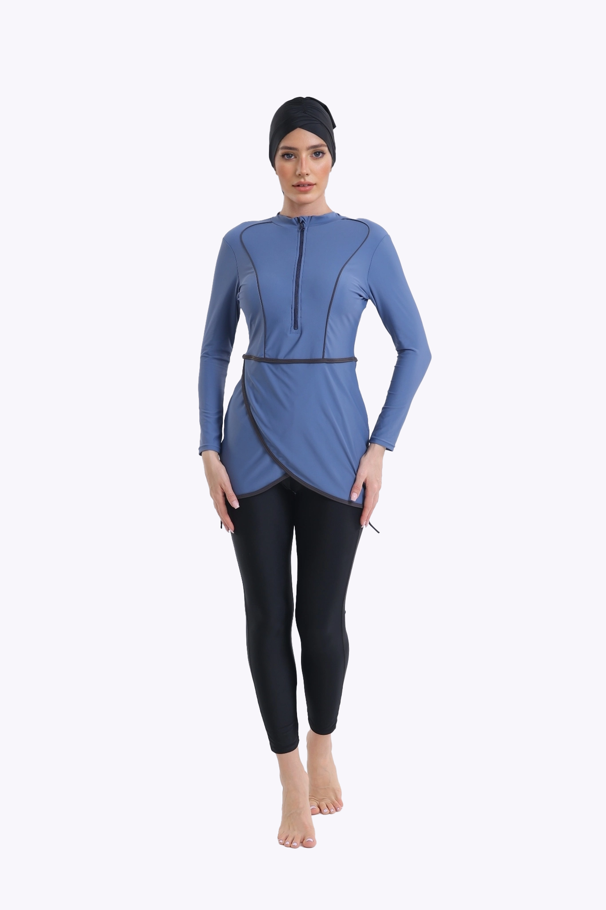 Zahra Modest Burkini 3-Piece Full Coverage Swim Set - Dusty Blue
