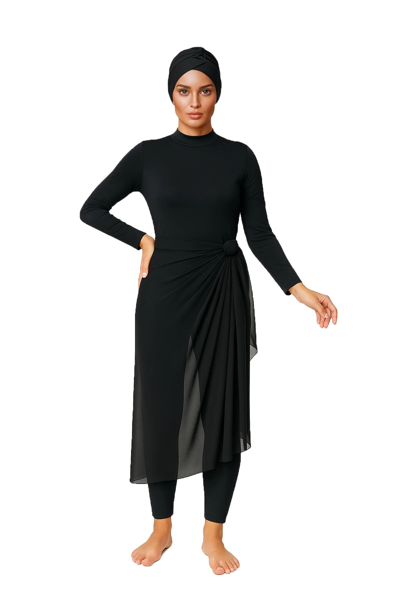 Asma Elegant Modest Burkini 3-Piece Full Coverage Swim Set - Solid Black