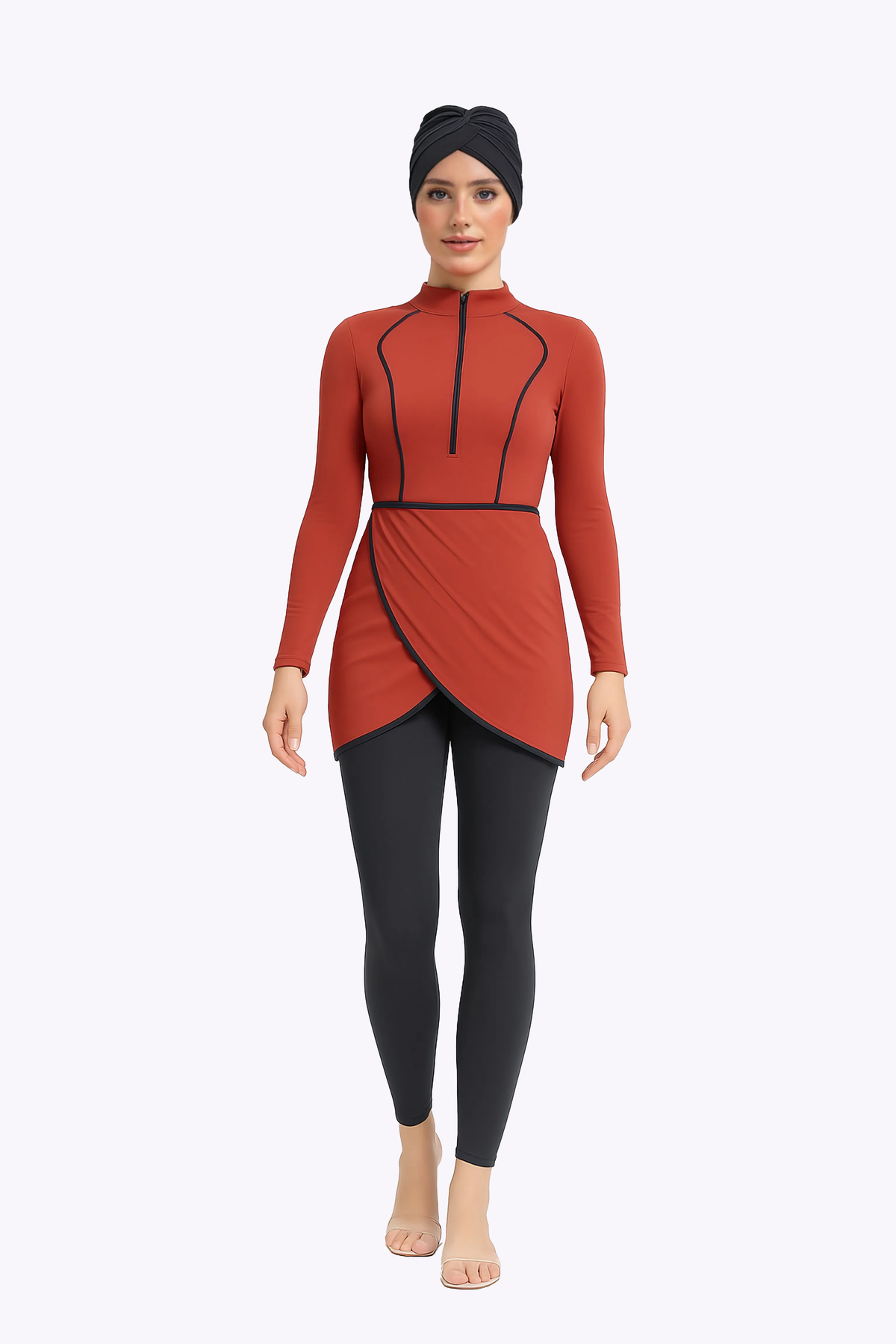 Zahra Modest Burkini 3-Piece Full Coverage Swim Set - Brick Red