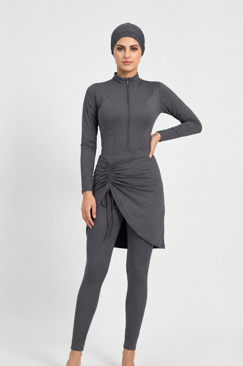 Inaya Modest Burkini 3-Piece Full Coverage Swim Set-Deep Graphite Grey