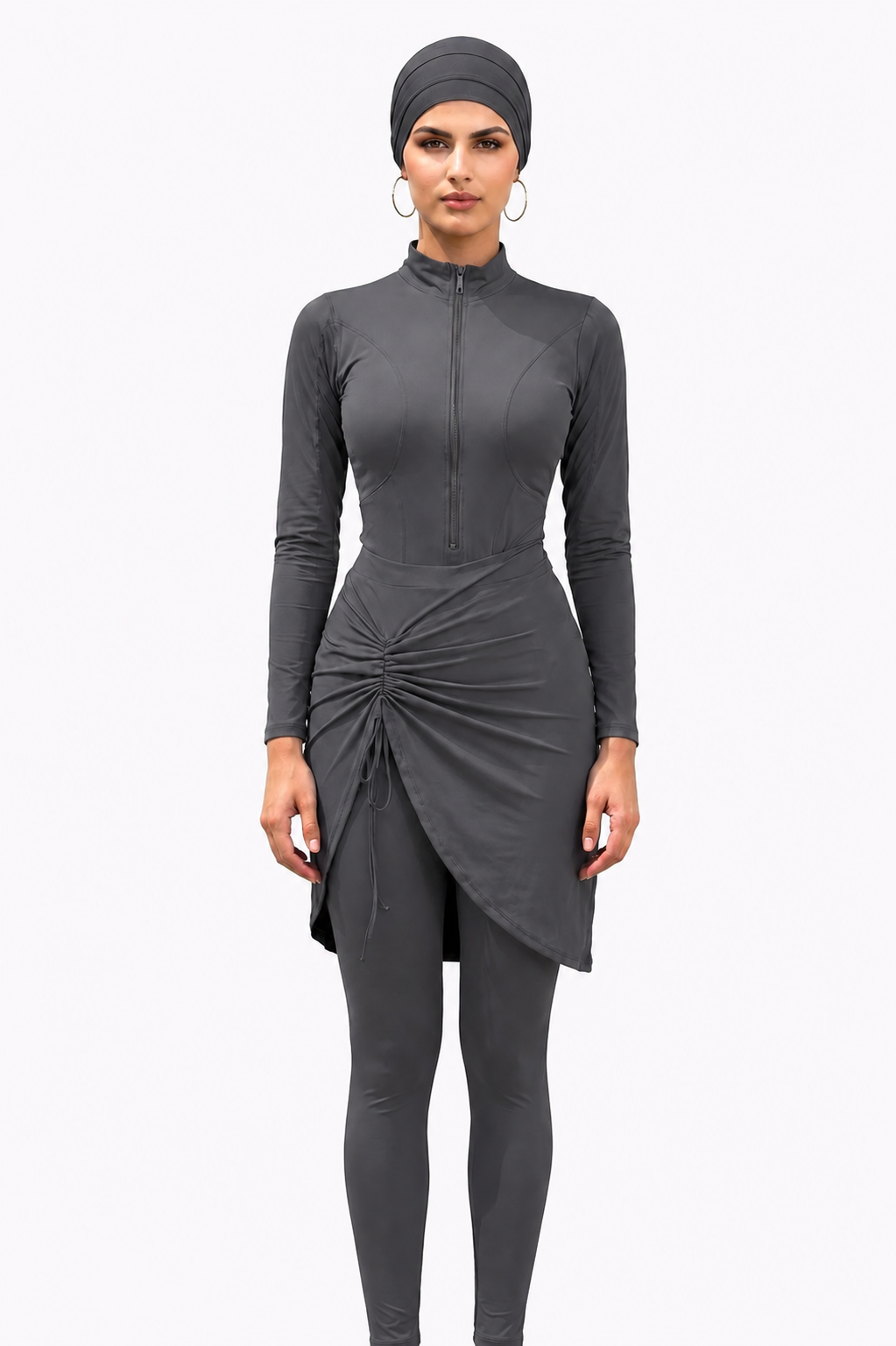 Inaya Modest Burkini 3-Piece Full Coverage Swim Set-Deep Graphite Grey
