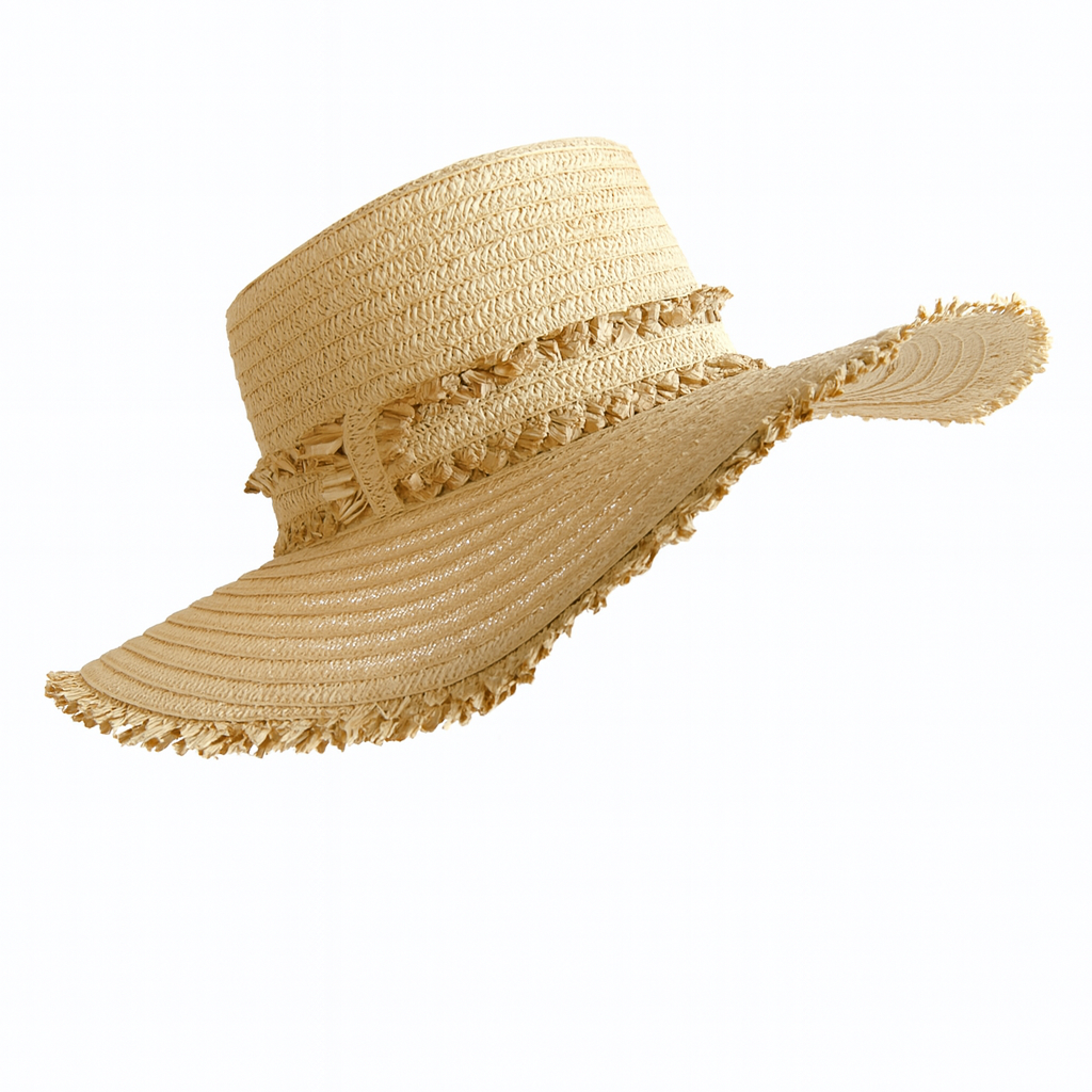 Natural Raffia Fringe Beach Hat – Khaki
