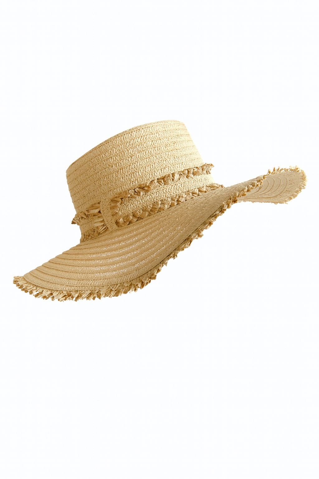 Natural Raffia Fringe Beach Hat – Khaki