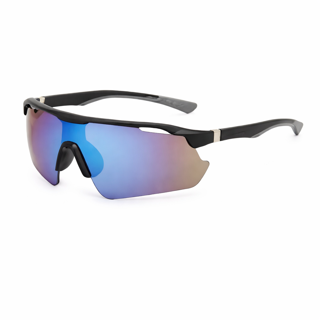 Semi-Rimless Shield Sport Sunglasses Lens UV400 Lightweight Outdoor Eyewear -BLACK/BLUE