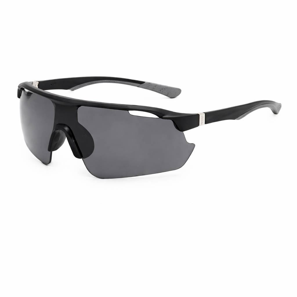 Semi-Rimless Shield Sport Sunglasses Lens UV400 Lightweight Outdoor Eyewear -BLACK/GRAY