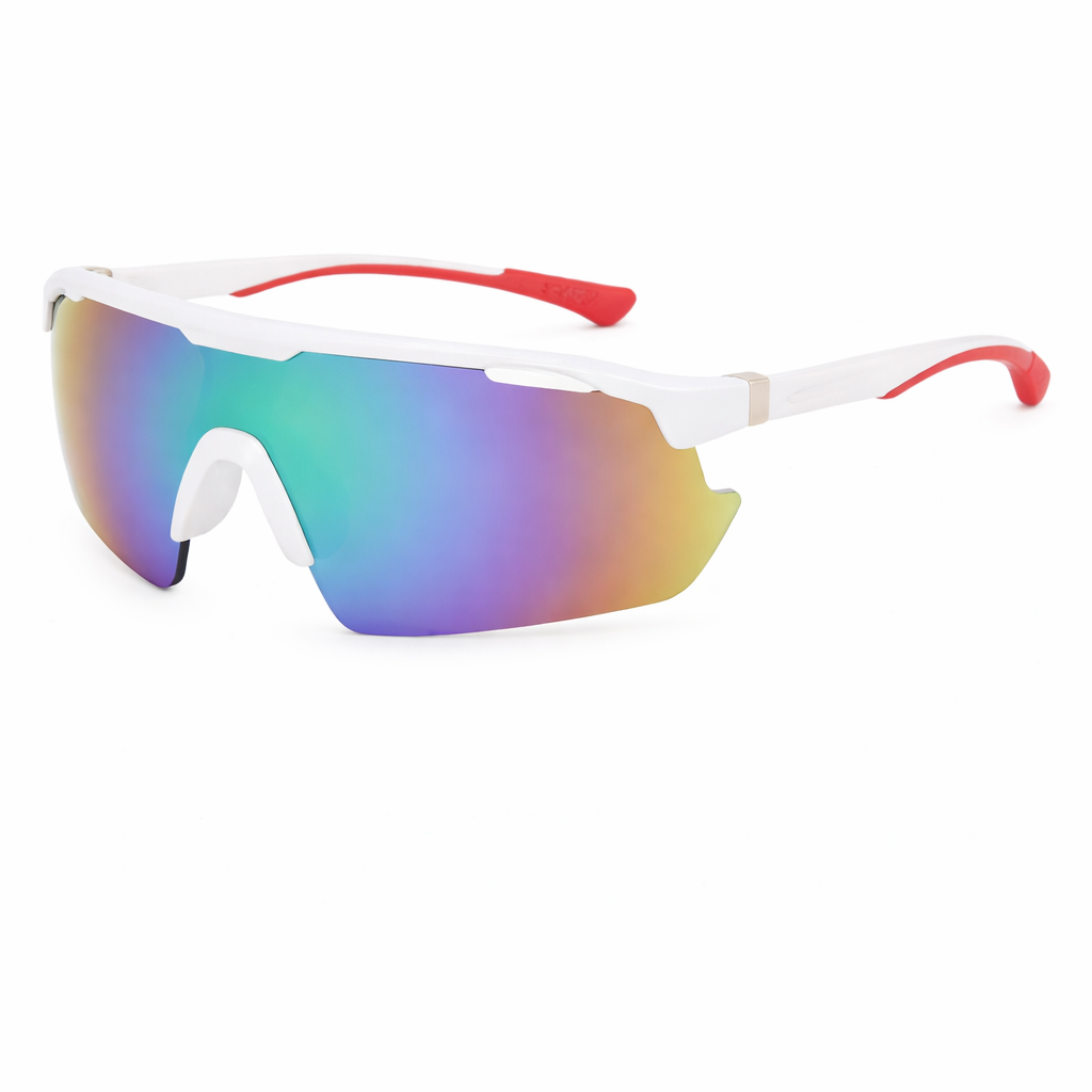 Semi-Rimless Shield Sport Sunglasses Lens UV400 Lightweight Outdoor Eyewear -WHITE/GREEN