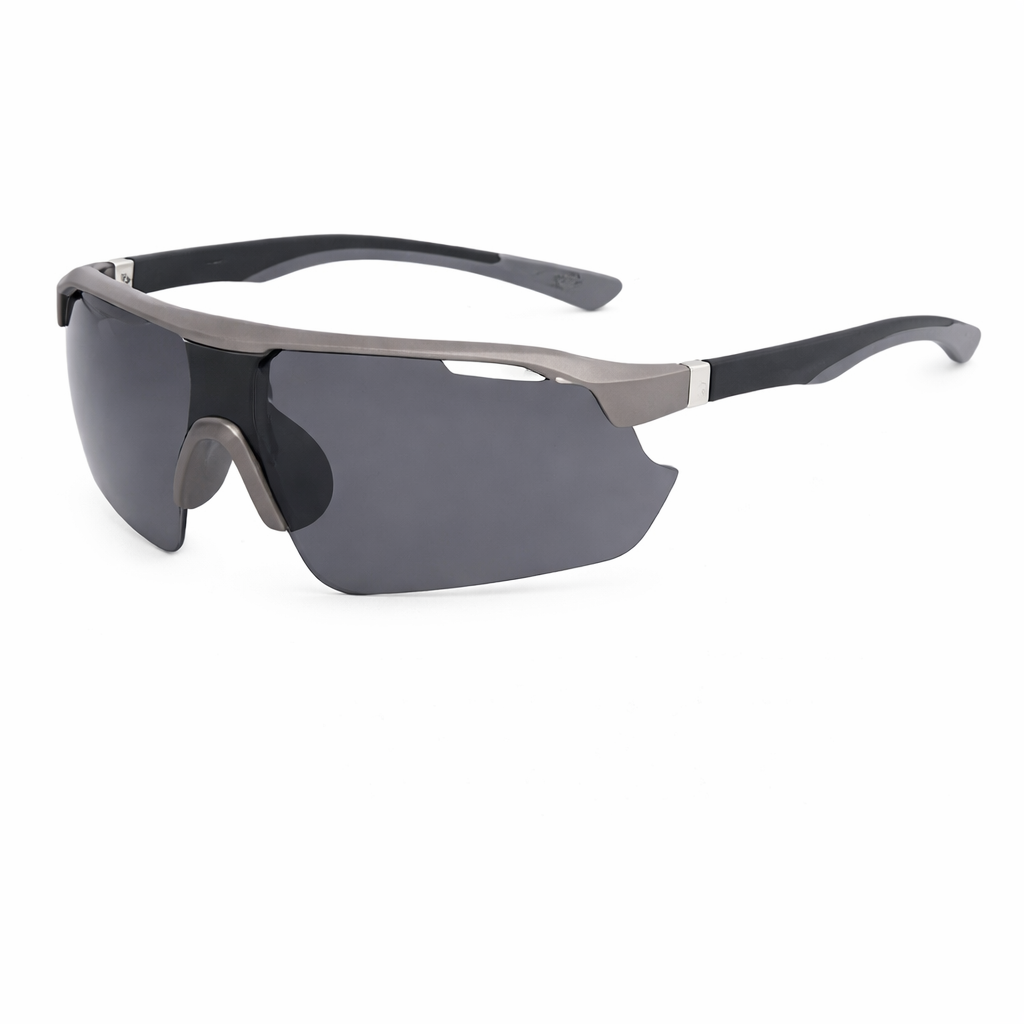 Semi-Rimless Shield Sport Sunglasses Lens UV400 Lightweight Outdoor Eyewear -GUN/GRAY