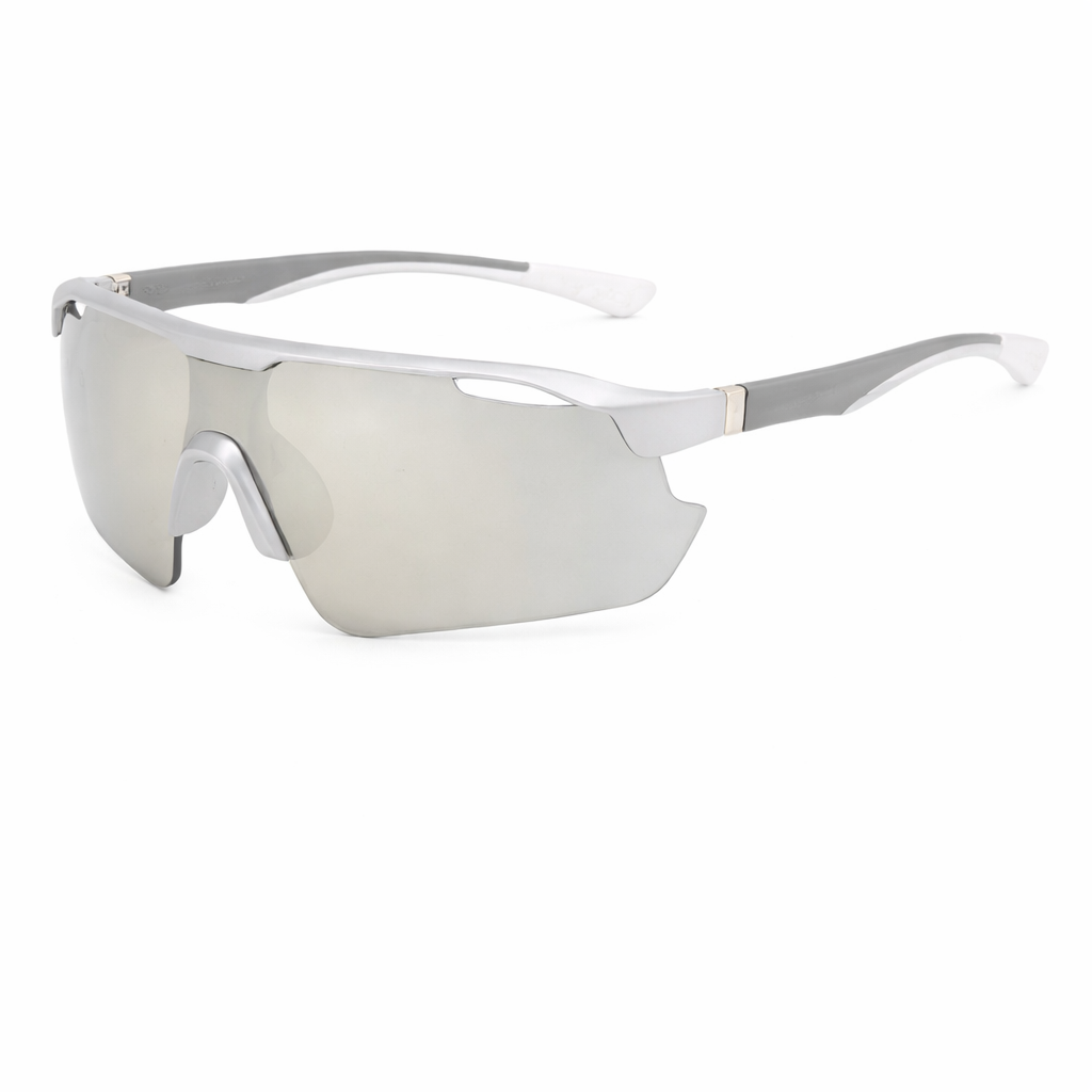 Semi-Rimless Shield Sport Sunglasses Lens UV400 Lightweight Outdoor Eyewear -SILVER/SILVER