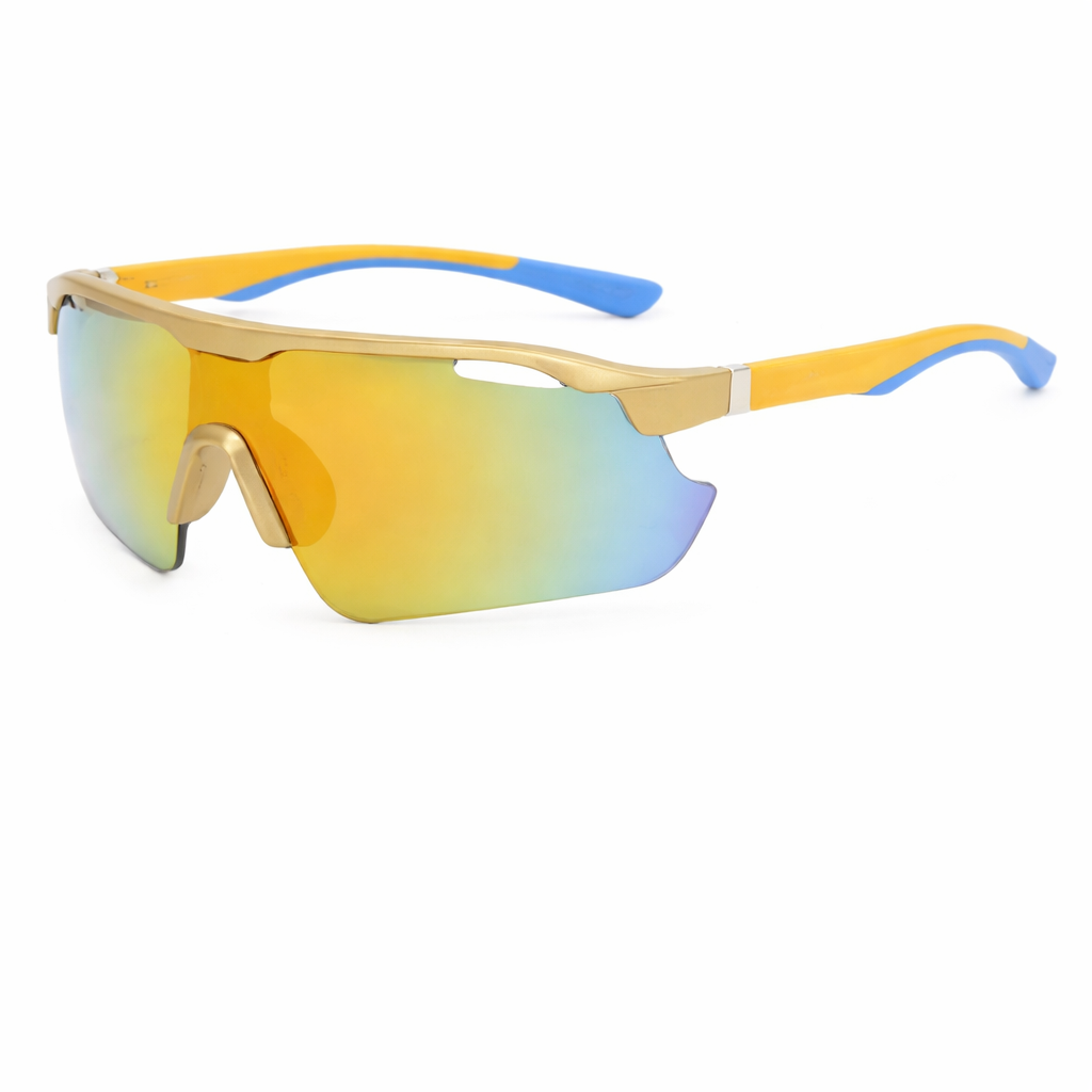 Semi-Rimless Shield Sport Sunglasses Lens UV400 Lightweight Outdoor Eyewear -GOLD/ORANGE