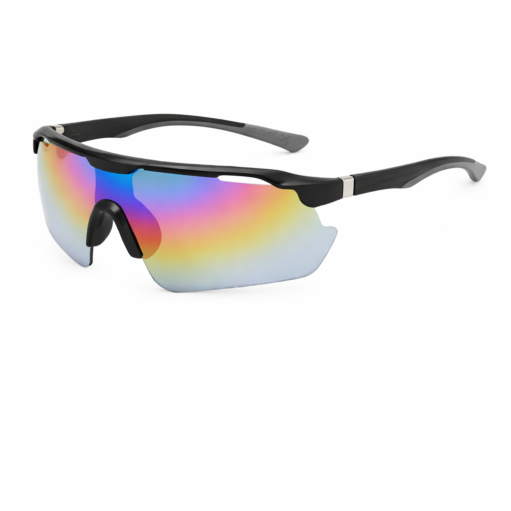 Semi-Rimless Shield Sport Sunglasses Lens UV400 Lightweight Outdoor Eyewear -BLACK/COLOR
