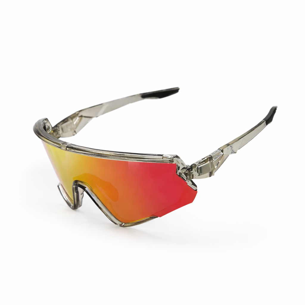 Wraparound Shield Sport Sunglasses Lens UV400 Lightweight Outdoor Eyewear -Gray Clear/ Red Mirror