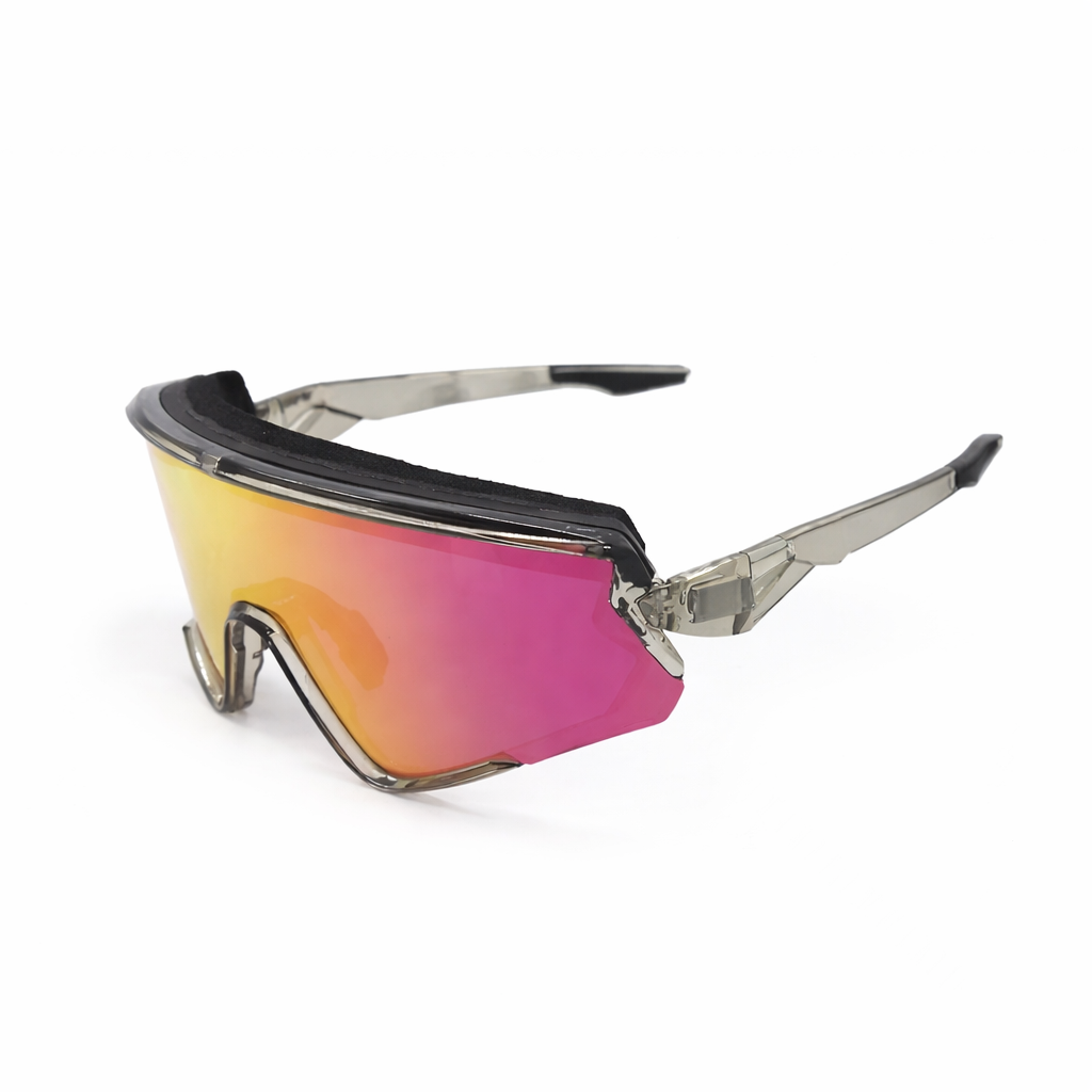 Wraparound Shield Sport Sunglasses Lens UV400 Lightweight Outdoor Eyewear -Gray Clear / Pink Orange Lens